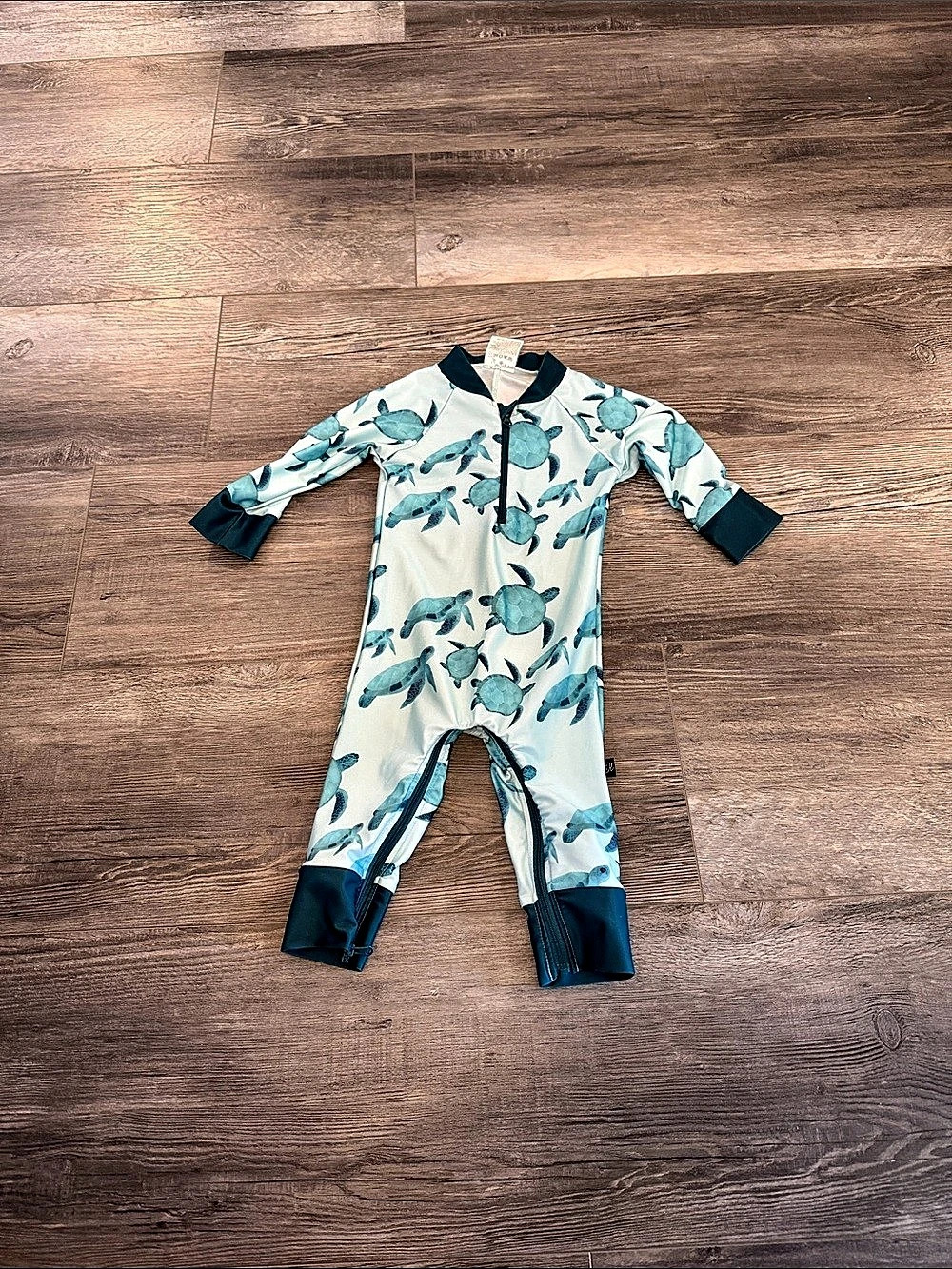 Honeysuckle Baby Footie Romper in Blue & White Like New